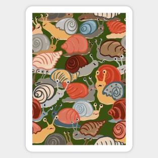 Snail Trail - repeat pattern of funny snails on dark green Sticker